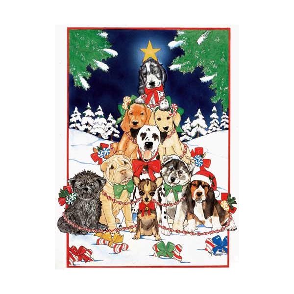 Dogs O'Christmas Tree Christmas Cards : 10 Holiday Cards with White Envelopes - Adorable!