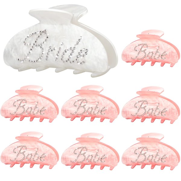 8 Pcs Bride Claw Clip Bachelorette Party Decorations Acrylic Rhinestone Bridesmaid Hair Clip Bride Hair Accessories for Bachelorette Party Bridal Shower Wedding Gift