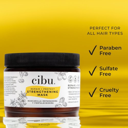 CIBU Repair Strengthening Mask | Deep Conditioning for Dry Hair | Hydrating Mask for Damaged Hair | Treatment for All Hair Types | Keratin and Almond Moisture Hair Mask | 12 Ounces