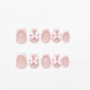 White French Tip Press on Nails Short Square Pink Gradient with 3D Butterfly Pearl Decoration False Nails Cute Fake Nails Glue on Nails Full Cover French Manicure Stick on Nails for Women Girl 24Pcs