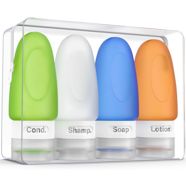 Dot&Dot Leak Proof Travel Bottles for Toiletries - 4 Pack Silicone Travel Toiletry Bottles - Travel Shampoo and Conditioner Bottles with TSA Quart Bag - 1 oz Travel Size Bottles