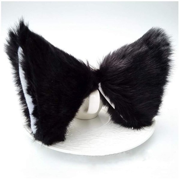 Cat Ears Hair Clips Halloween Kitty Fox Ears Barrettes Women Furry Kitten Headpiece Hair Pins Cat Hairpin Headband Christmas Party Decoration Cosplay Costume Cute Hair Accessories Black with White