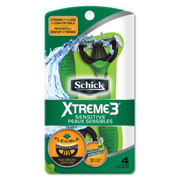 Schick Xtreme 3 Blade Sensitive Skin Disposable Razor for Men, 4 Count (Pack of 1)