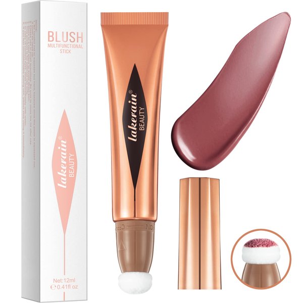 Liquid Blush Beauty Wand with Soft Cushion Applicator, Long Lasting Waterproof Matte Face Blush Makeup Stick, Lightweight Smooth Creamy Texture, Natural Matte Finish, 0.5oz (Berry #02)