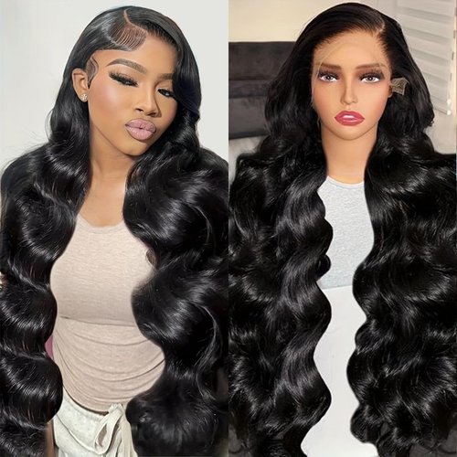 Zlzlblbl 13x6 Lace Front Wigs Human Hair Pre Plucked 210 Density Body Wave HD Lace Front Wigs for Women Human Hair Glueless (Natural Color Body Wave Wig, 32 Inch)