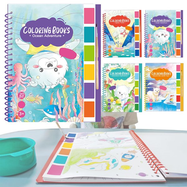 Kawaqiwa Paint with Water Books for Toddlers, Watercolor Painting Paper for Kids Ages 4-6-8-12, Art Craft Gift for Drawing with Brush Travel Activities (Ocean Adventure)