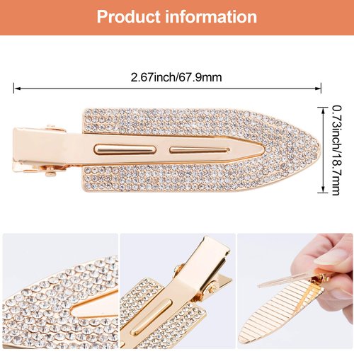 PAGOW Rhinestone No Bend Hair Clips, 4pcs bangs hair clip with Metal Shiny Styling Diamond ,No Dent No Crease Makeup Hair Clips for Women and Girls (2 Silvery & 2 Gold)