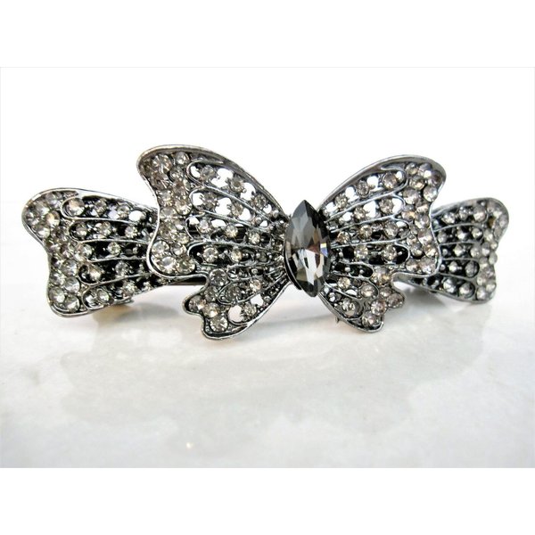 Generic Blue or gray butterfly bow crystal hair barrette clip bridal clip (Primary color: Gray), 1 Count (Pack of 1)