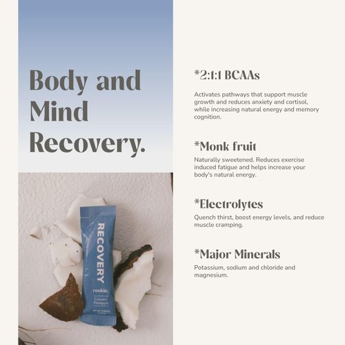 Rookie Wellness Recovery BCAA Drink Mix Sticks 30 Pack, Watermelon Lime, Post Workout Supplement for Women, Recovery Formula, Muscle Recovery Supplements, Post Workout Nutrition & Energy Booster