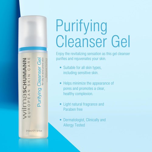 WILMA SCHUMANN Purifying Face Cleanser Gel - Daily Hydrating Facial Cleanser for Acne Prone or Oily Skin - Gel Face Wash, 7OZ/210ML - Luxury Skin Care