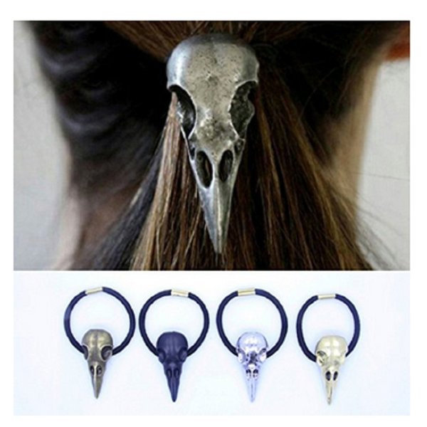 Wendingstan skulls Women Girls Hair Tie Rope Rubber Bands Elastic Ponytail Holders Pack of 4 (Black+Golden+Silver+Bronze)