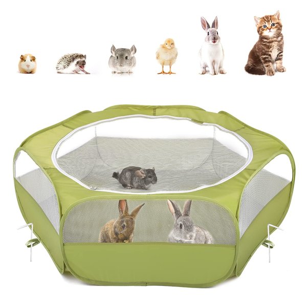 Pawaboo Small Animals Playpen, Waterproof Small Pet Cage Tent with Zippered Cover, Portable Outdoor Yard Fence with 3 Metal Rod for Chick/Kitten/Puppy/Guinea Pig/Rabbits/Hamster/Chinchillas,Green