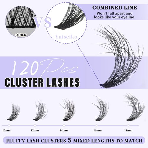 Fluffy Lash Clusters Eyelash Extension 10-18mm Thick Lash Clusters Volume Individual Lashes 100D Wispy D Curl Eyelash Clusters Full Volume DIY Plant Fibres False Eyelashes, by Yaiseiko