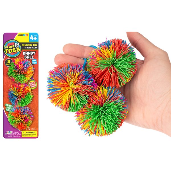 JA-RU Mini Bandy Ball Set (1 Pack 3 Total) Rubber String Stress Balls Soft Spike Balls Sensory Fidget Toys Pack Rainbow Bouncy Pom Ball Stress Relief Sensory Toy Party Favors Stuffers Gifts.1072-1