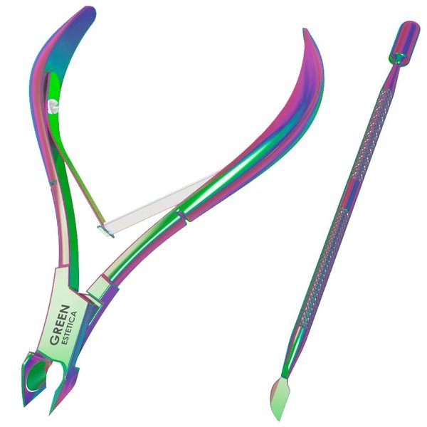 Cuticle Trimmer with Cuticle Pusher Professional Stainless Steel Cuticle Cutter Sharp Blades Double Spring Cuticle Nippers for Nail Care Pedicure Manicure Nail Tools for Home Spa (Multi-Colored)
