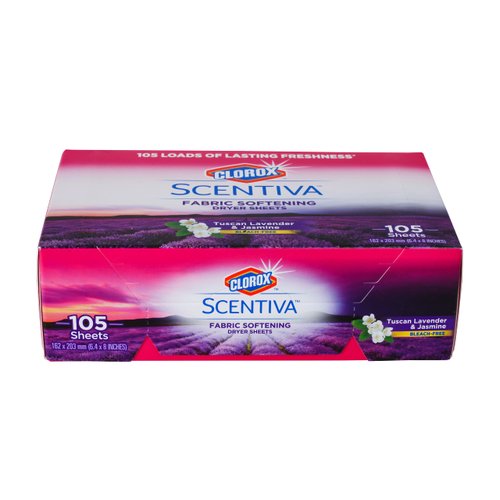 Clorox Scentiva Fabric Softening Dryer Sheets | Fabric Sheets in Tuscan Lavender & Jasmine Scent | Laundry Dryer Sheets for Fresh & Clean Clothes| 105 Count