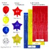 Paw Birthday Decorations, Paw Party Supplies Red Blue Gold Foil Fringe Curtain, Red Blue Yellow Balloons, Dog Paw Print Balloons for Kids Baby Shower Party Decorations