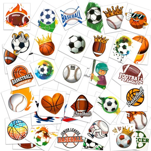 80 Sheets (600 Styles) Assorted Sports Temporary Tattoos for Kids Boy, Soccer Basketball Baseball Football Tattoo Stickers for Kids Party Favor, Gifts for Sports Goodie Bag Stuffers