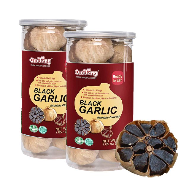 ONETANG Black Garlic 7.05 Oz (200g.), Multiple Black Garlic Fermented for 90 Days, Super Foods, Non-GMO, Non-Additives, High in Antioxidants, Ready to Eat for Snack Healthy, Healthy Recipes(Pack of 2)