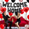 Welcome Home Decorations Black Red,Welcome Home Foil Balloon Banner with Confetti Balloons,Red Heart Balloons for Baby Shower Home Family Party Supplies
