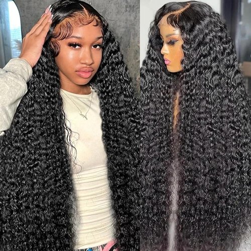 LYILYI 13x6 Water Wave Lace Front Wigs Human Hair Pre Plucked 200 density Glueless Wigs Human Hair Deep Cury HD Transparent 13x6 Full Lace Frontal Wigs Brazilian Virgin Hair Wigs Natural Black 28inch