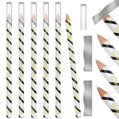 KAIQIKAIXI 6 Pcs White Eyebrow Pencil Precise Fine Tip Set For Marking,Filling And Outlining,Tattoo Makeup And Microblading Supplies Kit-Daily Professional Makeup Eyeliner Pen Easy To Color
