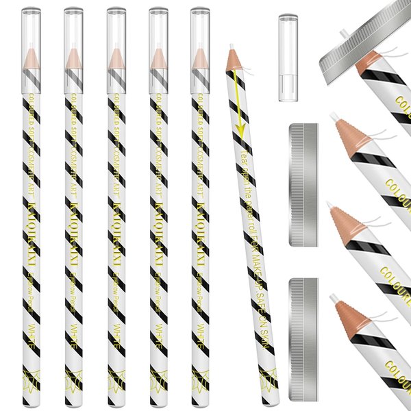 KAIQIKAIXI 6 Pcs White Eyebrow Pencil Precise Fine Tip Set For Marking,Filling And Outlining,Tattoo Makeup And Microblading Supplies Kit-Daily Professional Makeup Eyeliner Pen Easy To Color