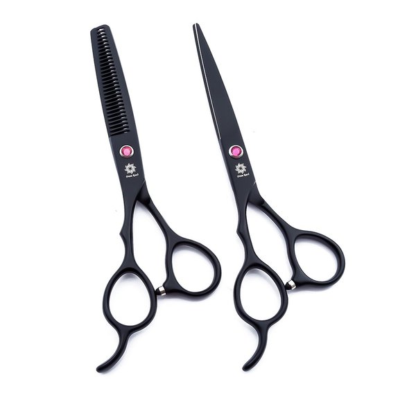 Dream Reach Professional Barber/Salon Razor Edge Stainless Steel 6" Left Handed Hair Cutting Thinning/Texturizing Scissors/Shears Set (Black)