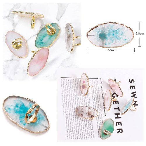 Resin DIY Nail Art Palette, Painting Drawing Color Plate with Adjustable Finger Rings,3pcs Marble Nail Art Palette Ring Gel Polish Mixing Tray Gold Edge Manicure Tool Accessory