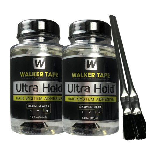 2pcs Ultra Hold Hair System Adhesive 3.4oz w/ 2pcs Brush Applicator Bundle Pack | Waterproof Invisible Long-Lasting | Front Bonding Weave Toupees Wigs Extensions Lace Wig Glue | Bold Hold Adhesive