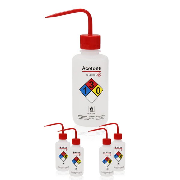 LABINVO 4pcs of Acetone Wash Bottles, Vol.500ml (17oz), Narrow Mouth, Self-Venting Safety Wash Bottles, LDPE Material, IN-WBA500