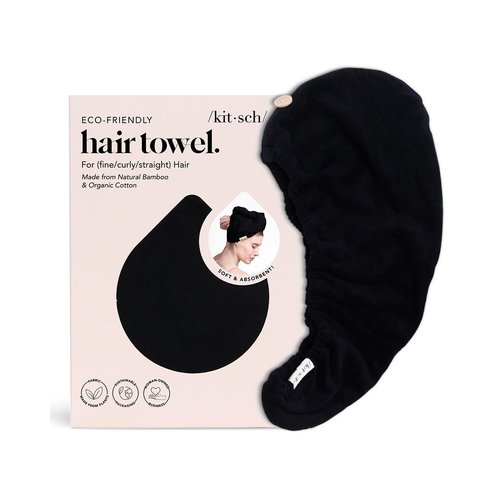 Kitsch Microfiber Hair Towel Wrap for Women - Quick Dry Towel | Microfiber Towel for Hair | Hair Drying Towel Wrap for Long Hair | Hair Towels for Women | Hair Turban Towel for Wet Hair (Black)