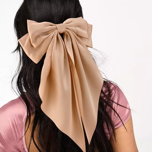 VELSCRUN Hair Bows for Women - 3Pcs Big Hair Clips in White, Black, Brown - Silky Satin Hair Barrettes with Oversized Long Tail - Hair Accessories for Long Hair, Curly, Wavy, Fine, Thick - Gift