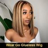 ISEE Wear and Go Glueless Wigs Human Hair Pre Plucked Ombre Highlight Bob Wig Human Hair for Women 180% Density 4x4 Straight Lace Front Wigs 10 Inch
