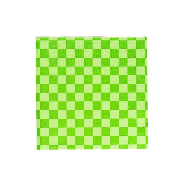 Jollity & Co Check It! Cocktail Napkins - Party Napkins in Limelight Green - Pack of 20 Cocktail Napkins - Easy to Mix and Match - Paper Napkins to Suit All Occasions and Birthday Decorations
