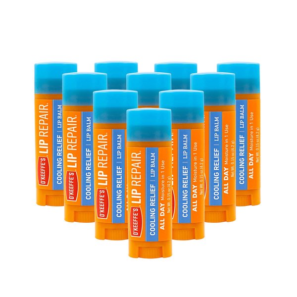 O'Keeffe's Cooling Relief Lip Repair Lip Balm for Dry, Cracked Lips, Stick, (Pack of 10)