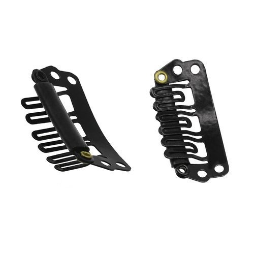 GOO GOO 2pcs Replacement Clips for Hair Extensions Black Stainless Steel Clips for Clip in Hair Extensions 28mm 6-Teeth U-Shape Snap Clips with Soft Rubber
