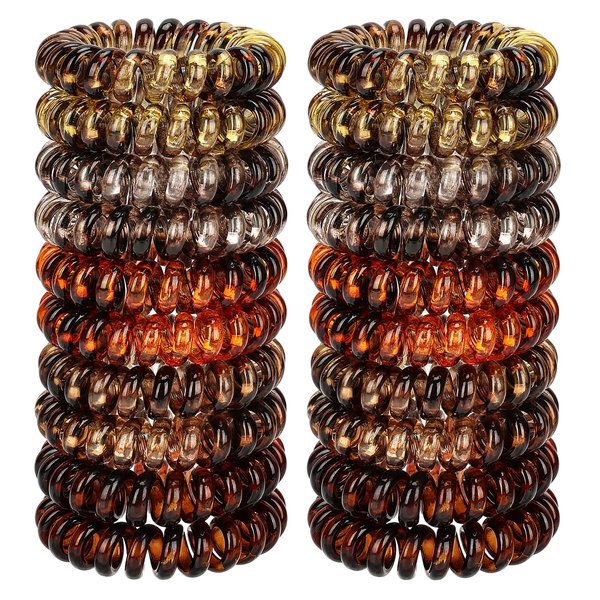 JessLab Spiral Hair Ties, 20 Pcs Traceless Phone Cord Hair Ties No Crease Spiral Bracelet Plastic Coil Ponytail Holders No-Damage Headband Hair Accessory for Girls Women Ladies Gift (Amber)