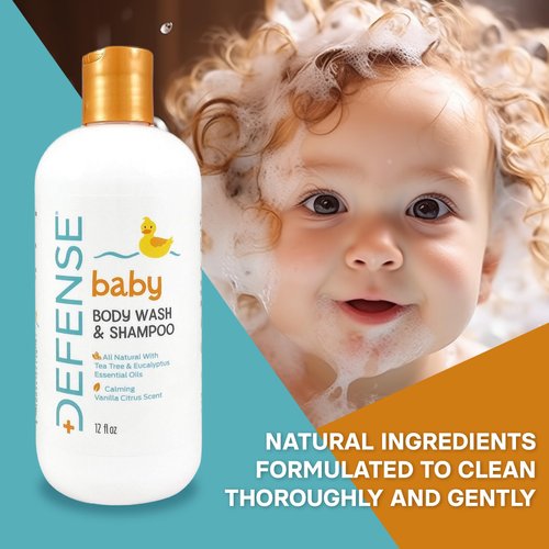 Defense Soap Baby Shampoo and Body Wash with Tea Tree Oil, Coconut Oil, Eucalyptus, Olive Oil & Aloe, 12 Fl Oz