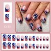 4th of July Press on Nails Medium Square Fake Nails Red Blue White French Tip False Nails Press ons Stars Silver Glitter Glue on Nails Glossy Artificial Independence Day for Girls 24Pcs