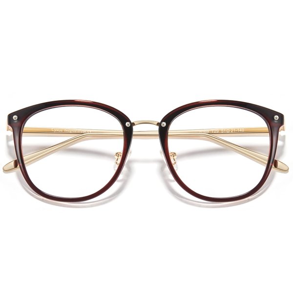Cyxus TR90 Cat Eye Women Eyewear Frames Round Stylish Retro Metal Ultra Light Blue Light Glasses UV Blocking Eyeglasses