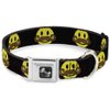 Dog Collar Seatbelt Buckle Mustache Happy Face Black Yellow Brown 11 to 17 Inches 1.0 Inch Wide