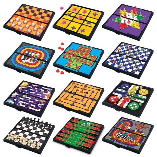 Gamie Small Magnetic Board Travel Game Set - includes 12 Retro Fun Games - 5 Inch Compact Design - Individually Boxed - Teaches Strategy and Focus - Road Trip, Travel, Camping for Kids 6+