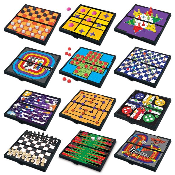 Gamie Small Magnetic Board Travel Game Set - includes 12 Retro Fun Games - 5 Inch Compact Design - Individually Boxed - Teaches Strategy and Focus - Road Trip, Travel, Camping for Kids 6+