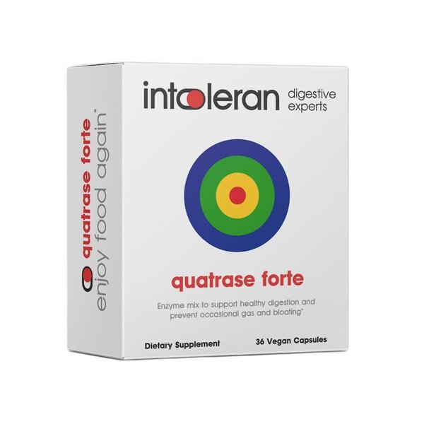Intoleran Quatrase Forte Digestive Enzymes - 36 Capsules | Highly Dosed Supplement for FODMAP Intolerance | Helps Digest Lactose and Complex Carbohydrates* | Pure & Vegan | Low FODMAP