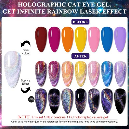 MIZHSE 10ml Universal Rainbow Cat Eye Gel Nali Polish Laser Holographic 9D Cat Eye Gel Polish Soak Off LED U V Gel Nail Art Varnish with Magnetic