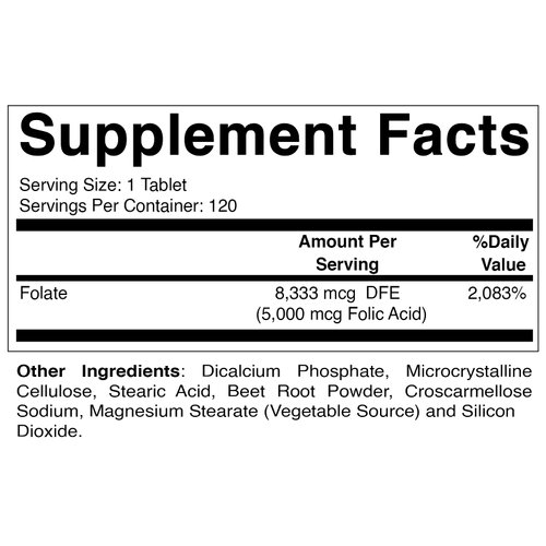 Vitamatic 3 Pack Folic Acid 5mg (5000 mcg) - 120 Vegetarian Tablets - (Vitamin B9 Folate) (Total 360 Tablets)