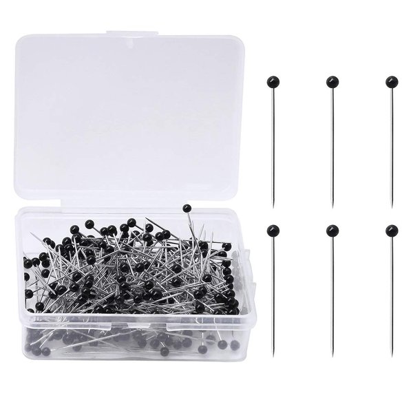 250 Pieces Sewing Pins Ball Glass Head Pins Straight Quilting Pins for Dressmaker Jewelry Decoration, Black