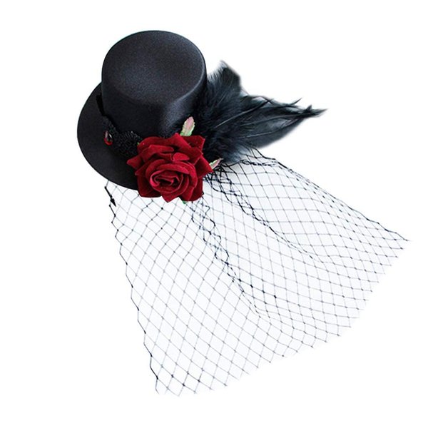 Small Top Hat Black Veil Hair Clip Flower Decor Top Hat Hair Accessories for Masquerade and Halloween