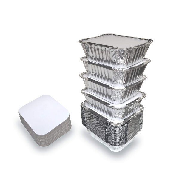 Spare Essentials 55-Pack Aluminum Foil Containers With Lids - 1 LB Disposable Take Out Pans for Freezer Meals